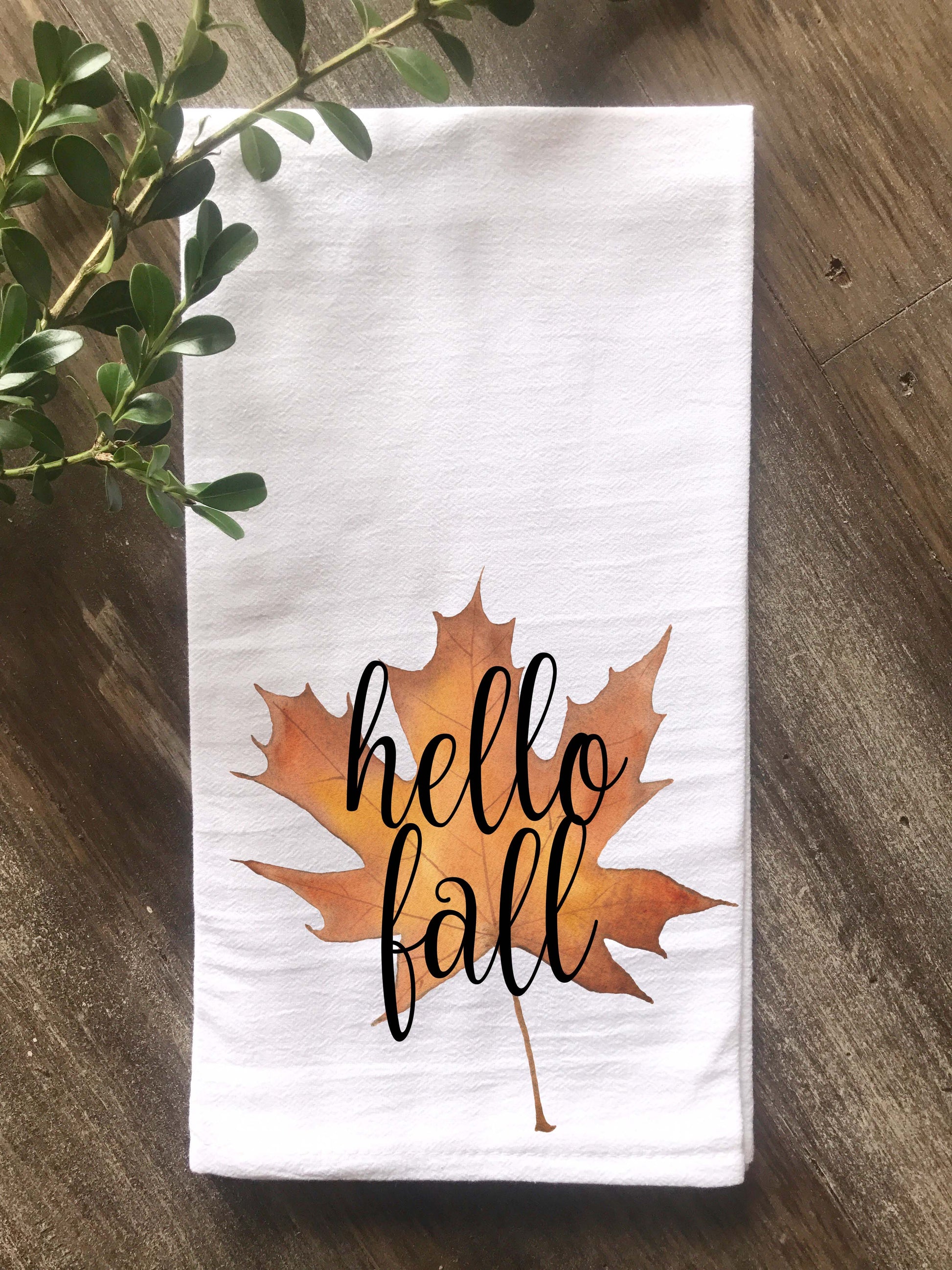 Hello Fall Watercolor Maple Leaf Flour Sack Tea Towel - Returning Grace Designs