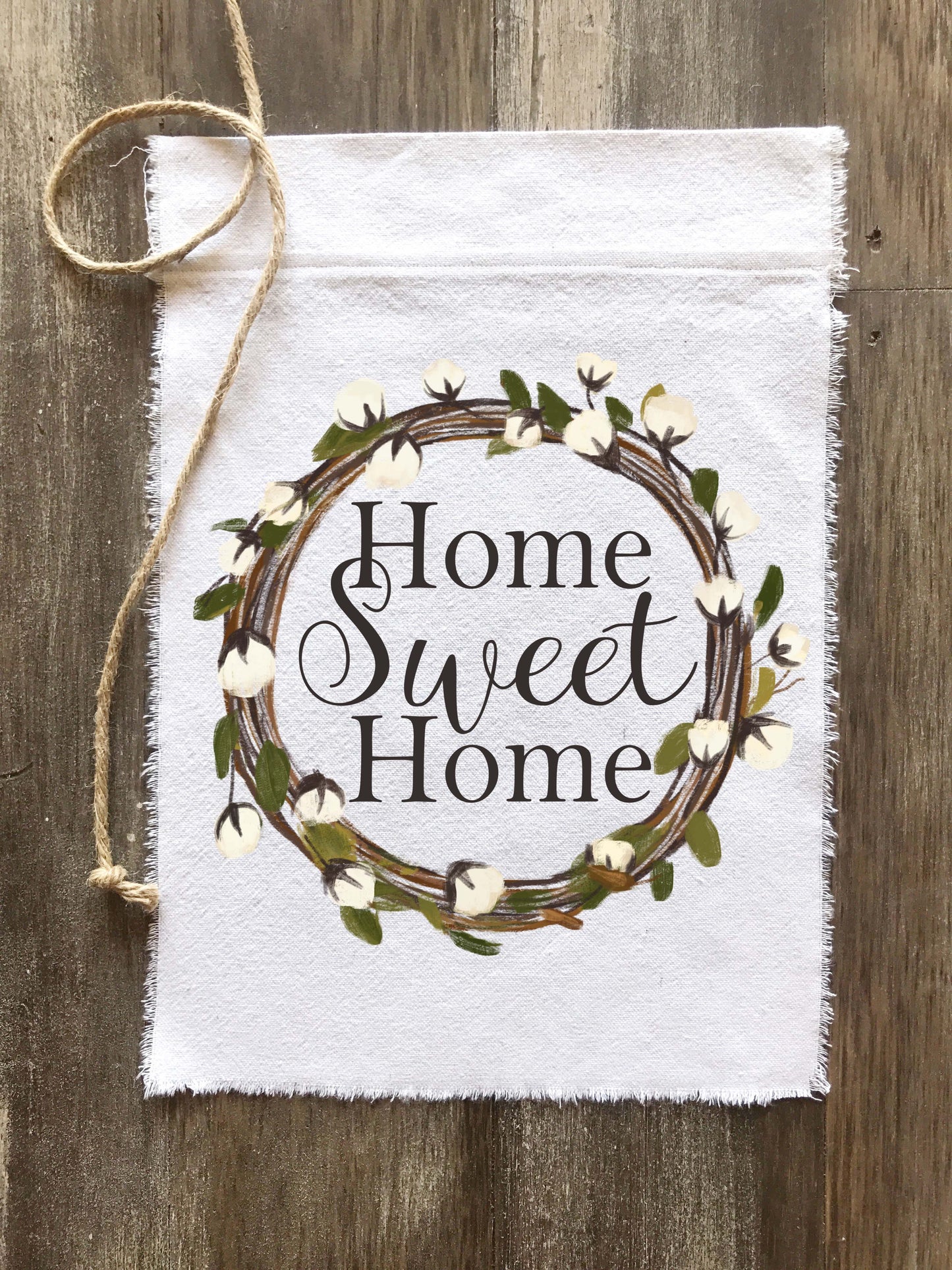 Home Sweet Home Cotton Wreath Canvas Banner Flag - Returning Grace Designs
