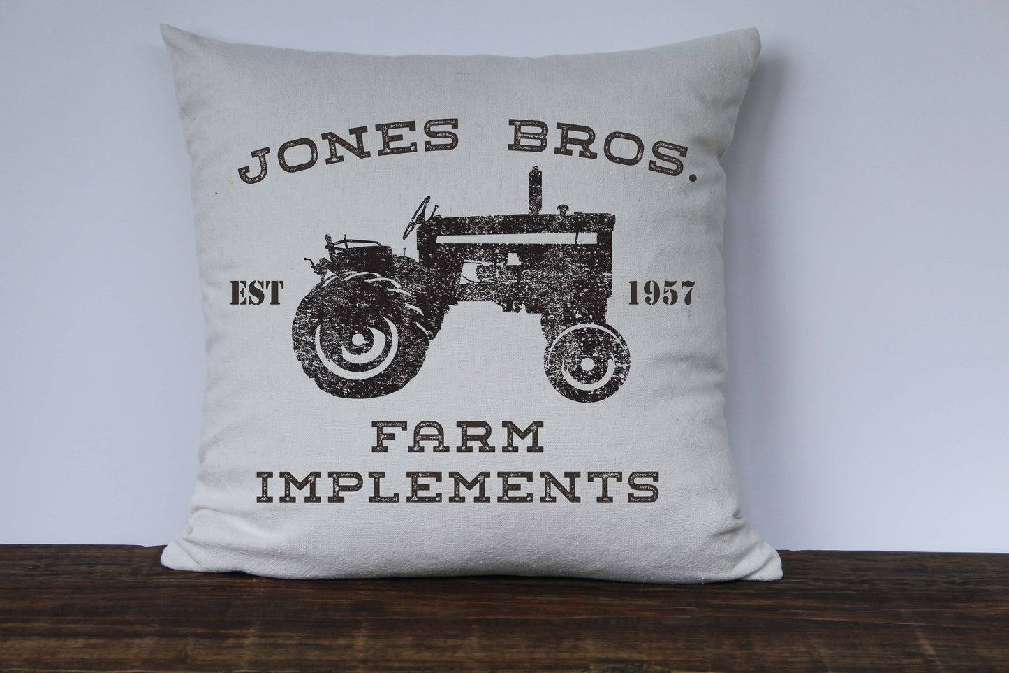 Farmhouse Pillow Cover - Personalized Farm Pillow Cover - Jones Bros Farm Implements - Returning Grace Designs