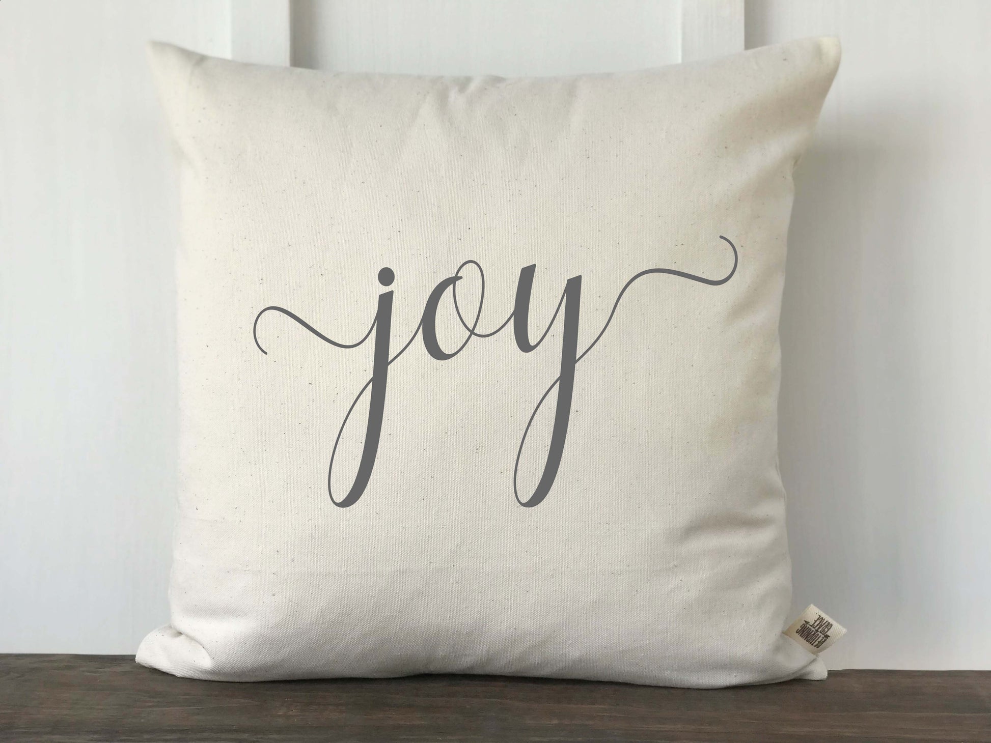 Joy Script Farmhouse Christmas Pillow Cover - Returning Grace Designs