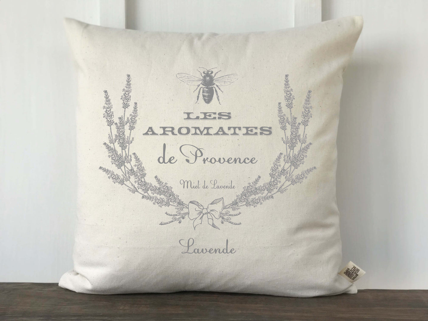 French Farmhouse Lavender Wreath Bee Graphic Canvas Pillow Cover - Returning Grace Designs