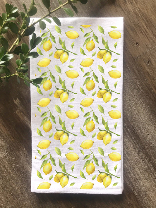 Lemon Pattern Floursack Tea Towel - Returning Grace Designs