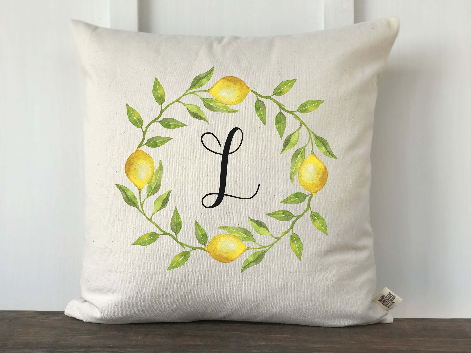 Lemon Wreath Initial Pillow Cover - Returning Grace Designs