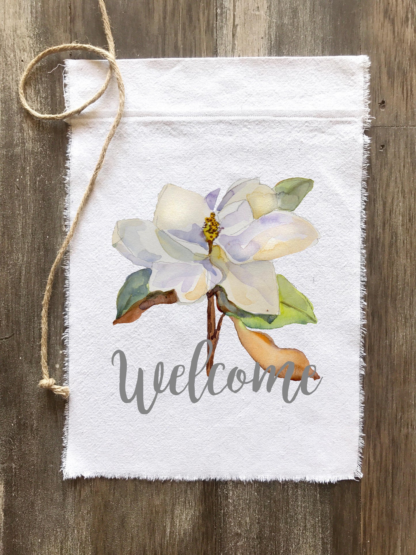 Magnolia Watercolor Welcome Canvas Sign - Gray or Black Font - Returning Grace Designs