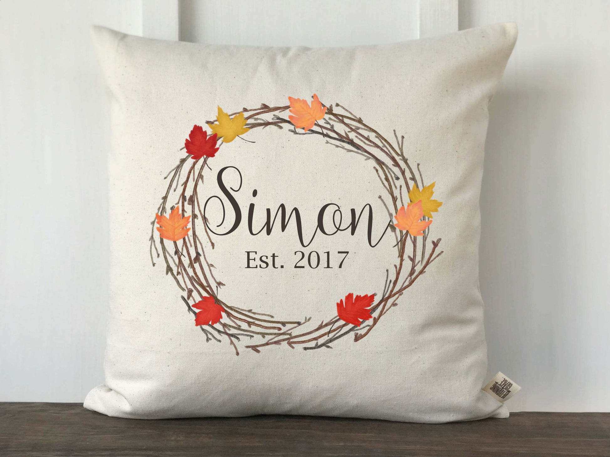 Personalized Fall Maple Wreath Pillow Cover - Returning Grace Designs