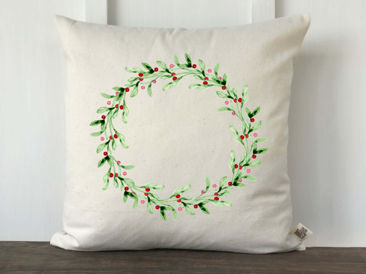 Mistletoe Wreath Farmhouse Pillow Cover
