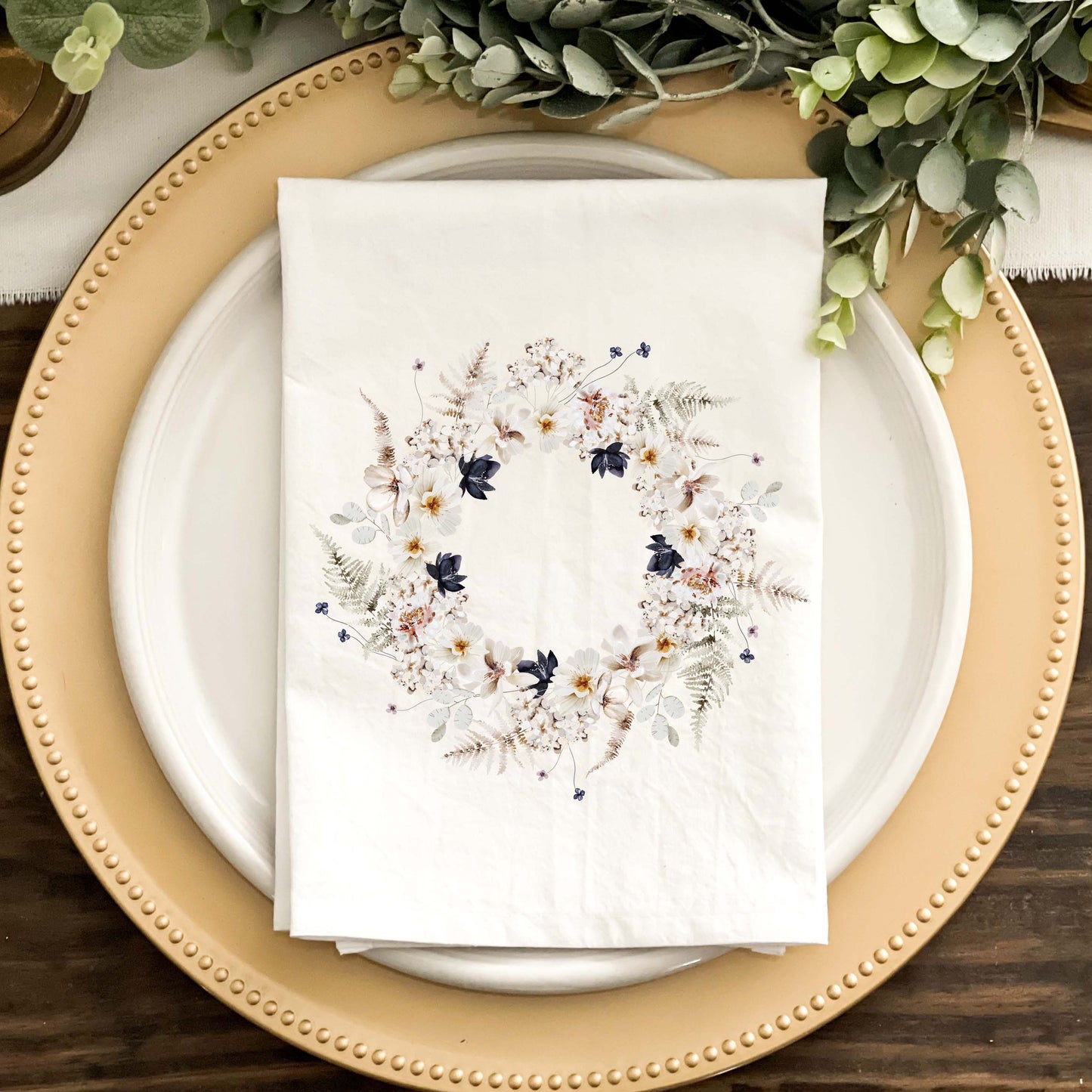Navy Accent Watercolor Wildflower Wreath Napkins