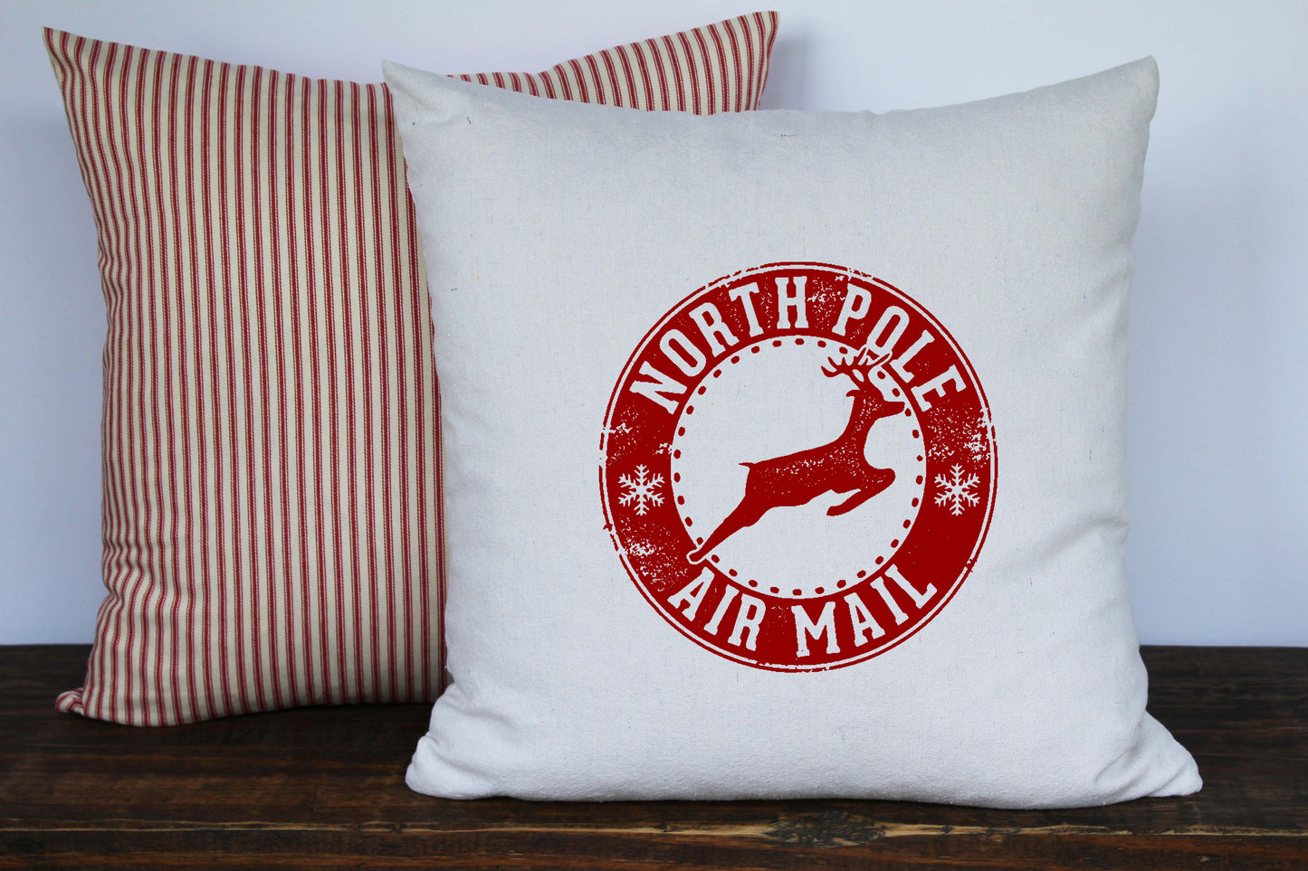 North Pole Air Mail Reindeer Postmark Christmas Pillow Cover - Returning Grace Designs