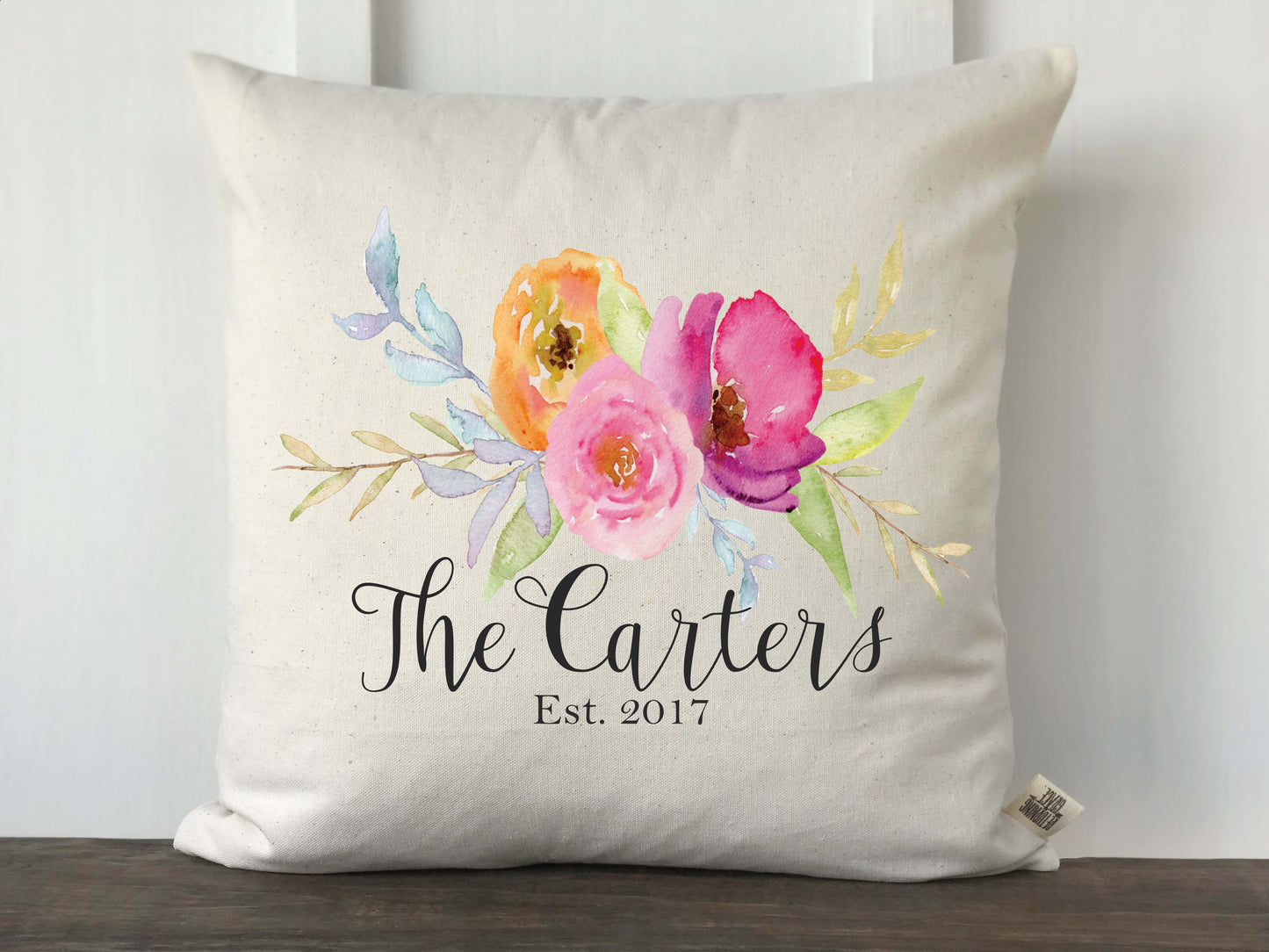 Personalized Watercolor Floral Pillow Cover - Returning Grace Designs
