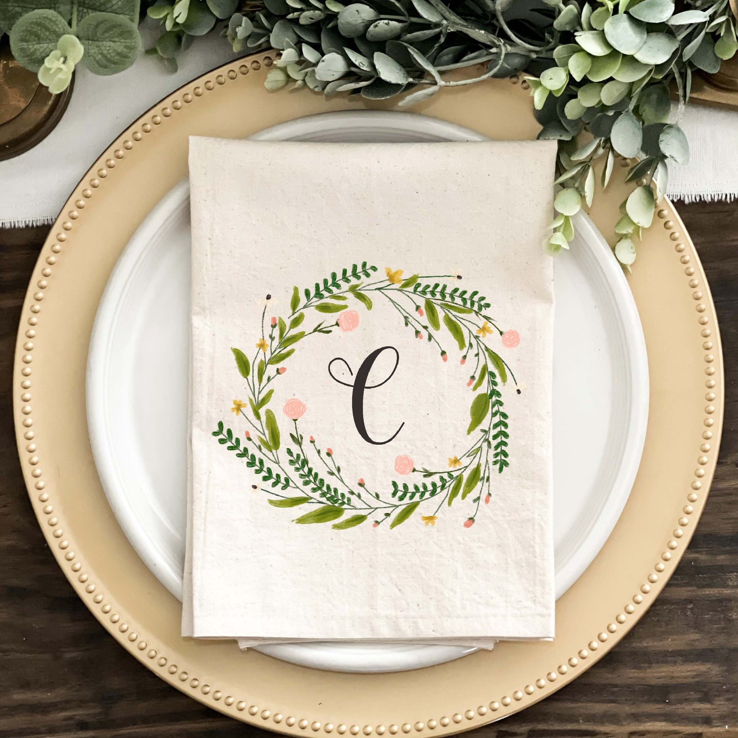 Pink Wreath Monogrammed Napkins