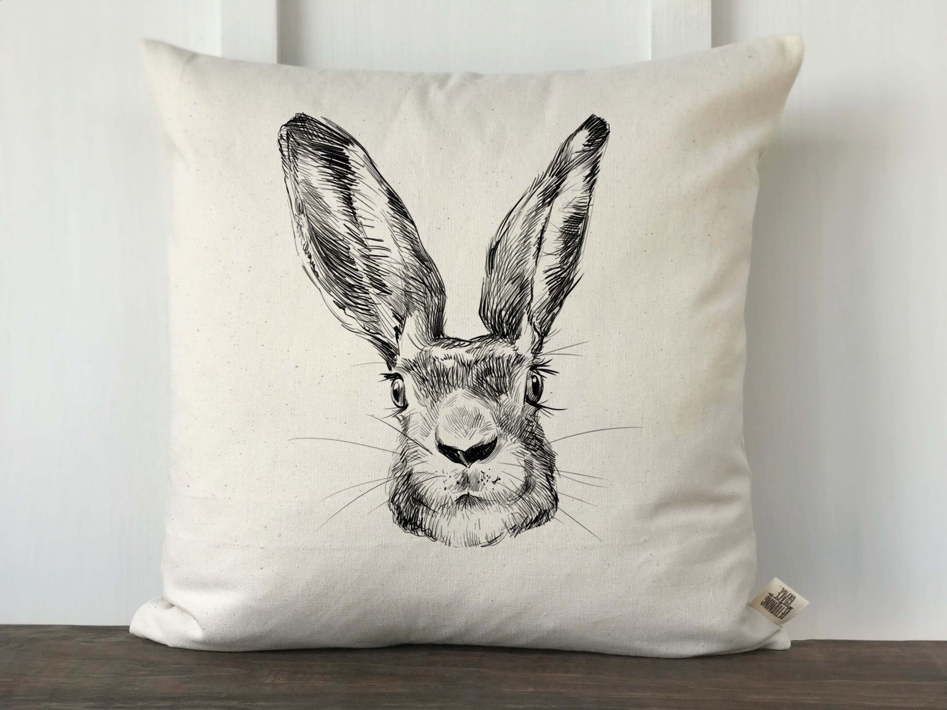 Hand Drawn Rabbit Face Pillow Cover - Returning Grace Designs