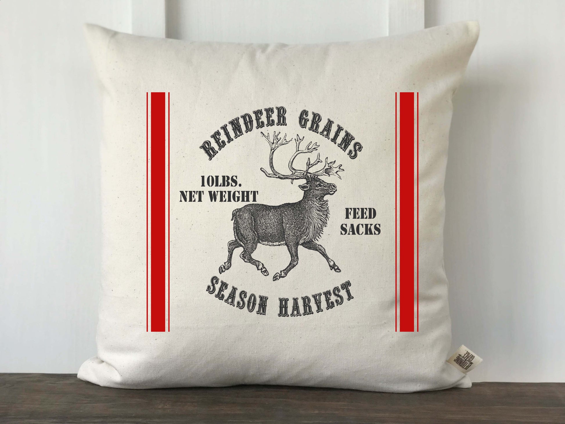 Christmas Reindeer Grain Sack No 10 Pillow Cover - Returning Grace Designs