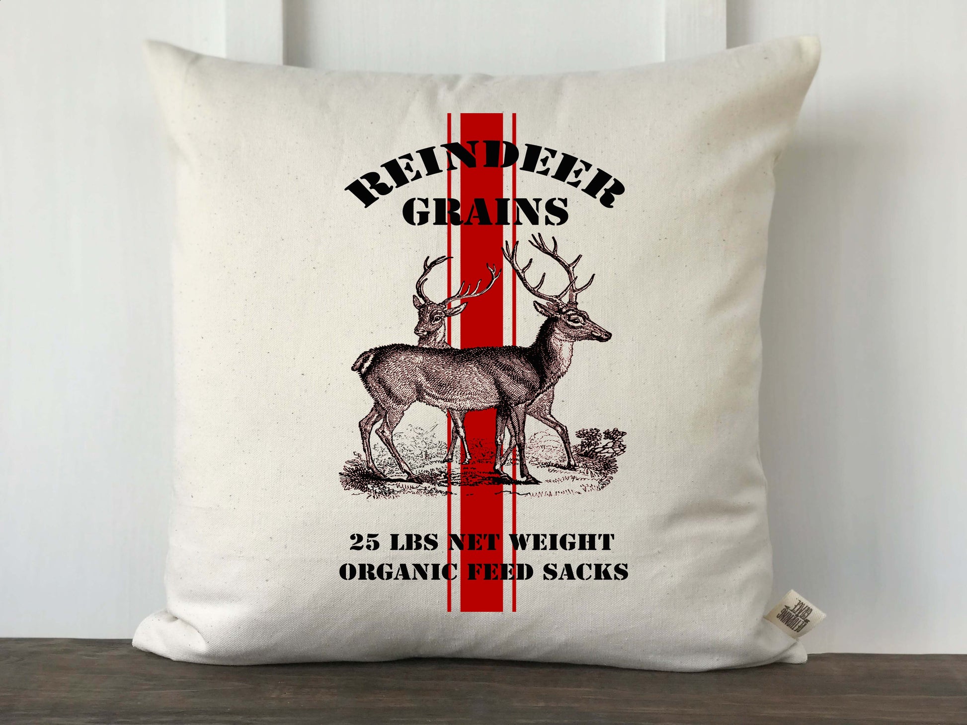 Christmas Reindeer Grain Sack Pillow Cover - Returning Grace Designs