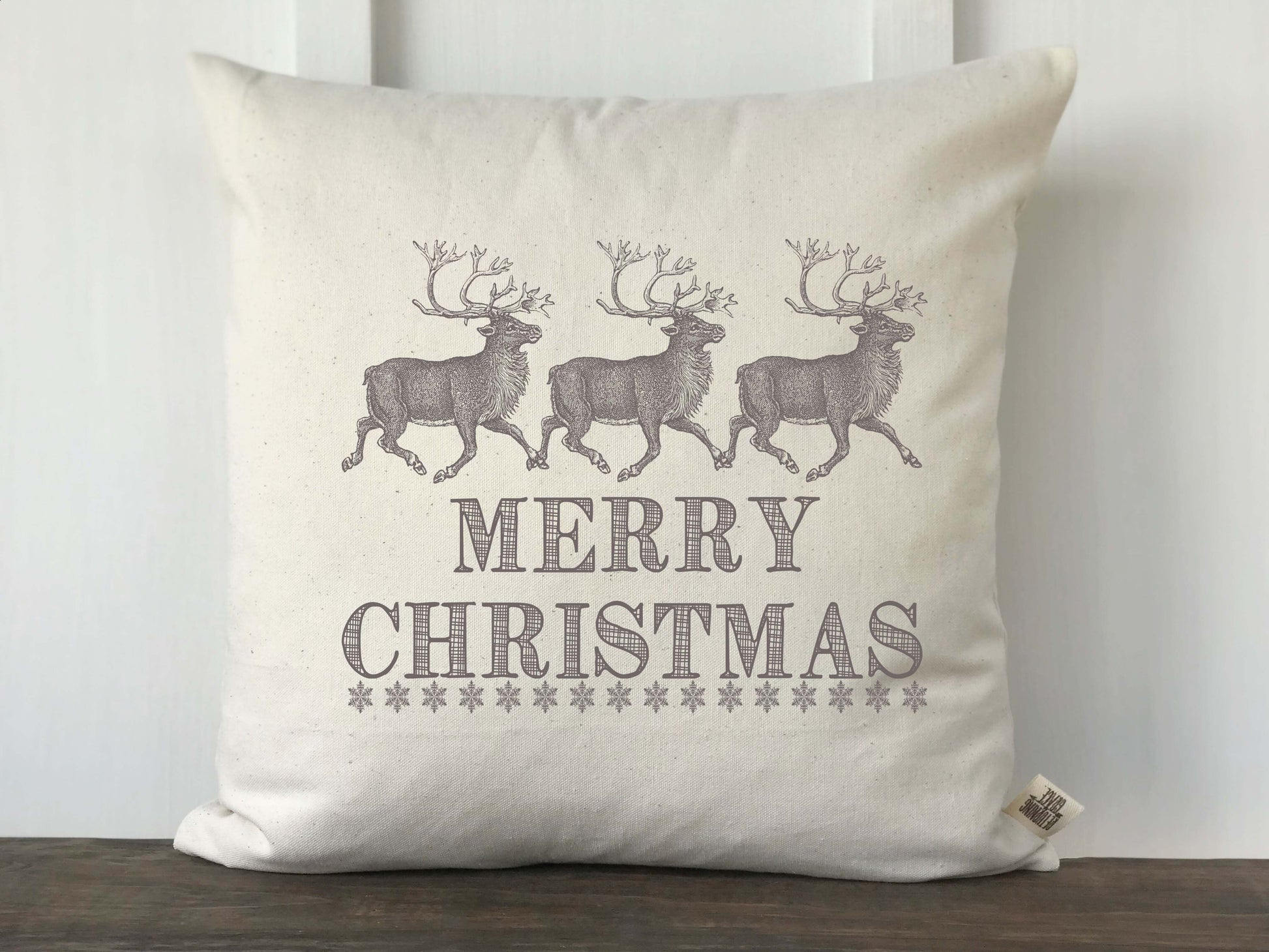 Farmhouse Reindeer Merry Christmas Pillow Cover - Returning Grace Designs