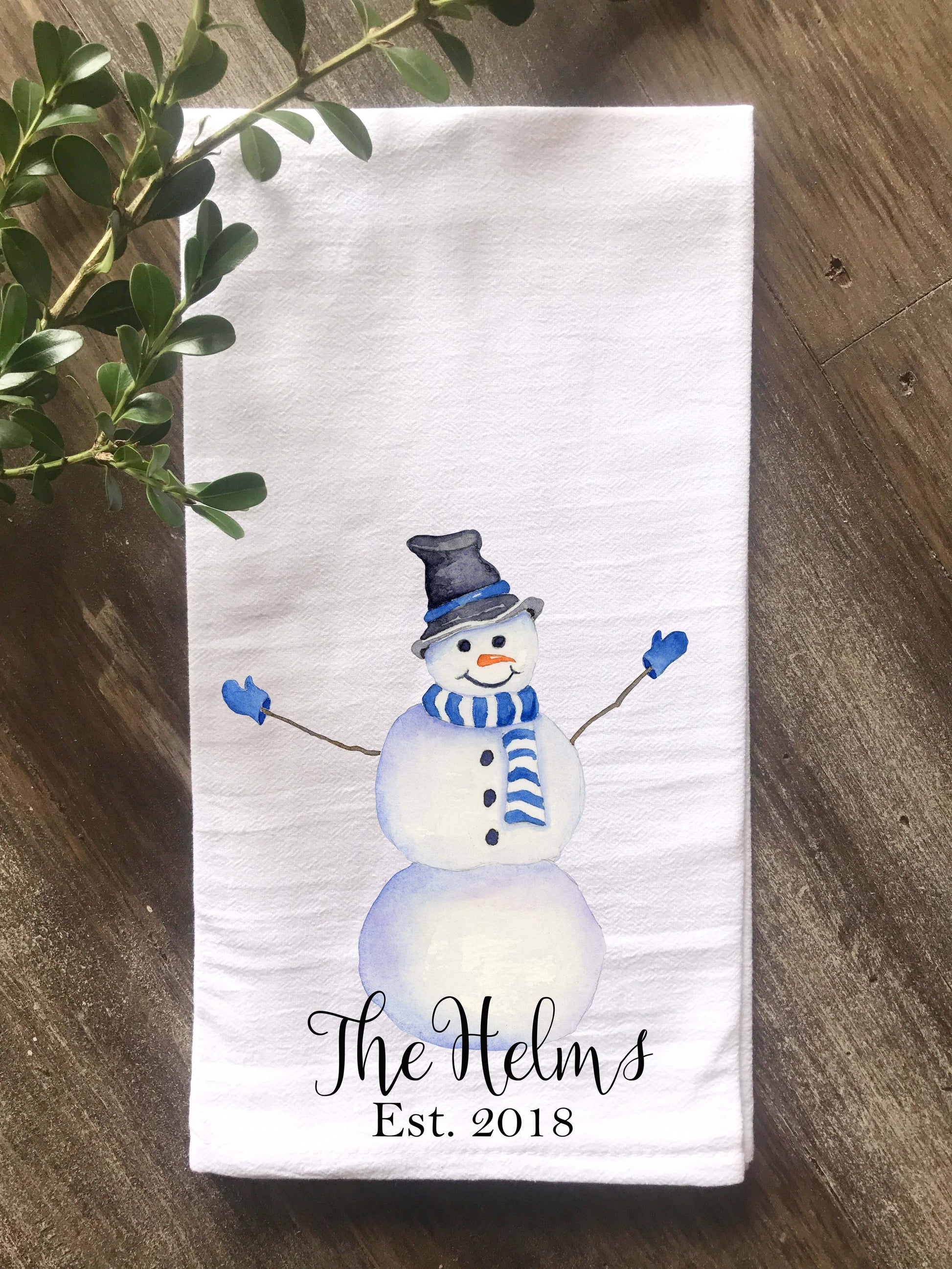 Snowman Personalized Flour Sack Tea Towel - Returning Grace Designs