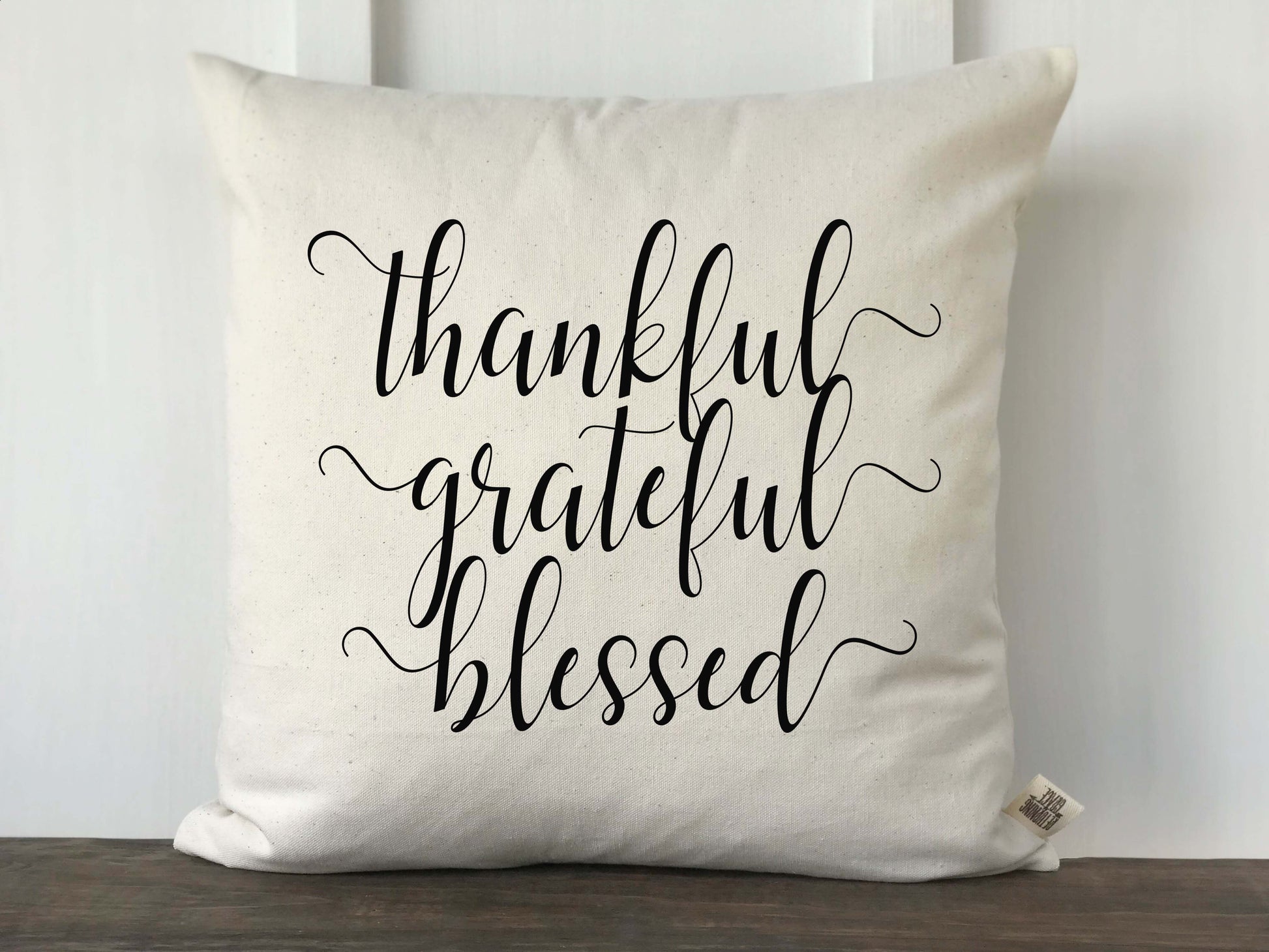Thankful Grateful Blessed Pumpkin Farmhouse Fall Pillow Cover - Returning Grace Designs