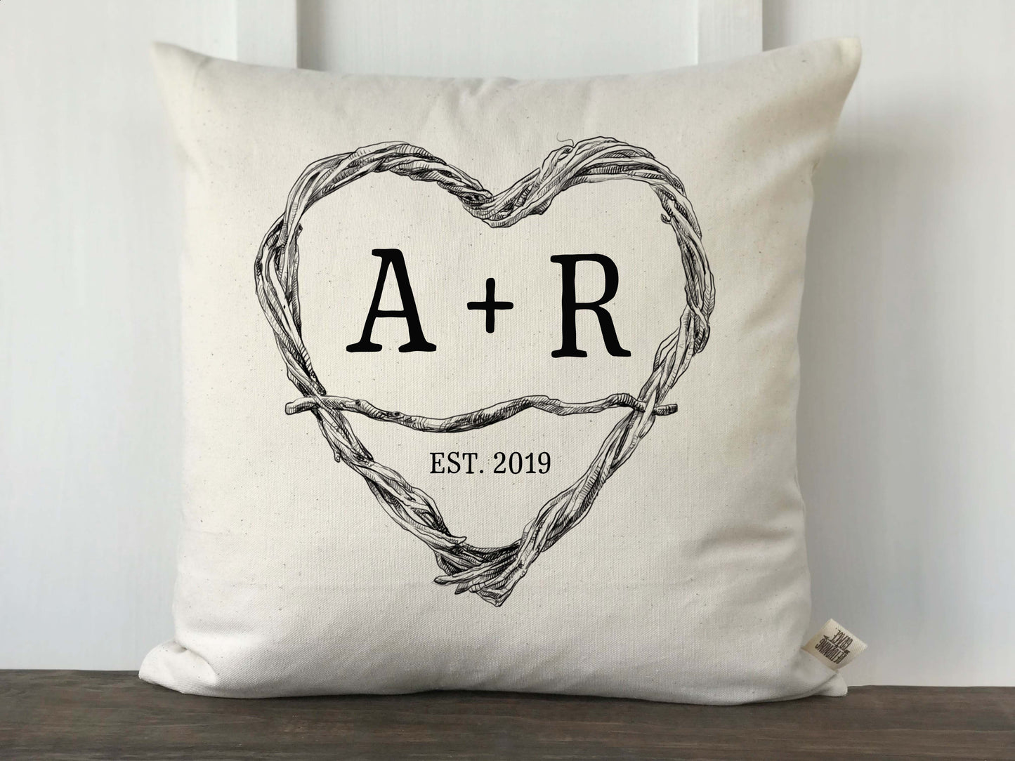 Twig Heart Initials Personalized Pillow Cover - Returning Grace Designs