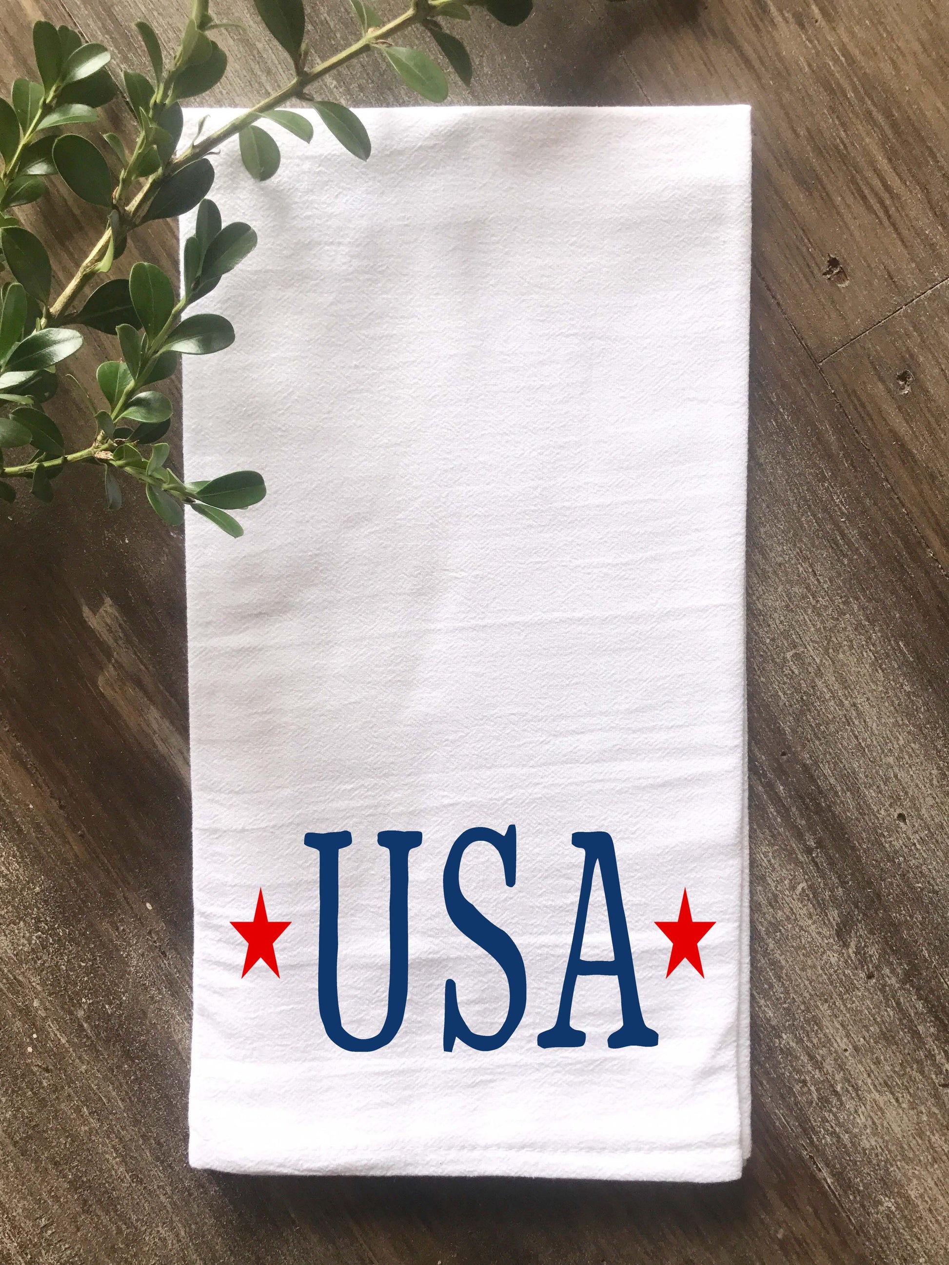 USA Letters with Stars Flour Sack Tea Towel - Returning Grace Designs
