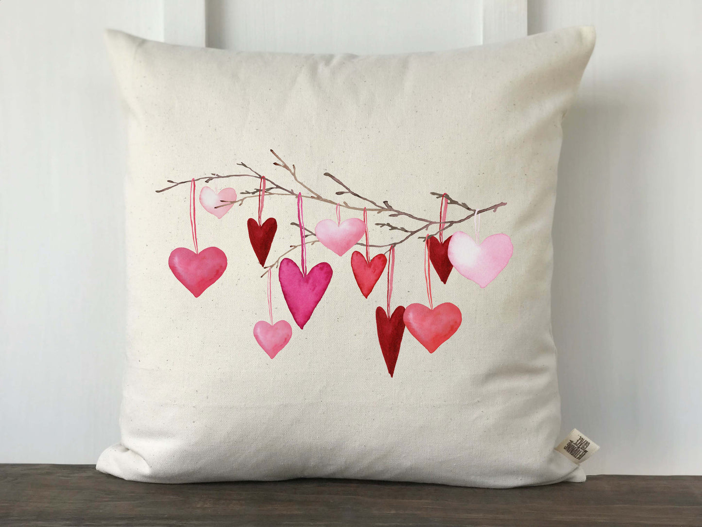 Watercolor Heart Tree Branch Pillow Cover