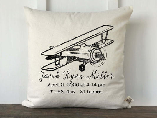 Vintage Airplane Personalized Baby Pillow Cover - Returning Grace Designs