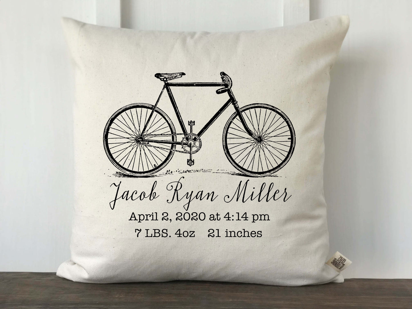 Vintage Bicycle Personalized Baby Pillow Cover - Returning Grace Designs