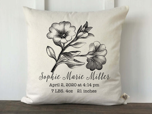 Vintage Flower Sketch Personalized Baby Pillow Cover - Returning Grace Designs