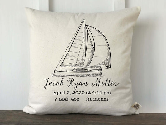 Vintage Sailboat Personalized Baby Pillow Cover - Returning Grace Designs