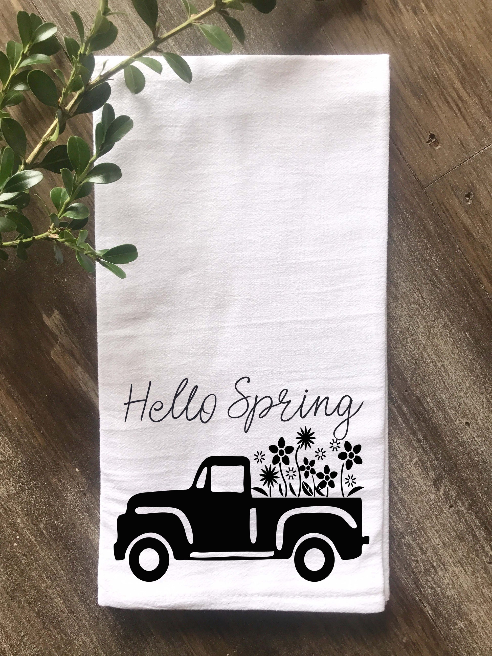 Hello Spring Vintage Truck Flour Sack Tea Towel - Returning Grace Designs