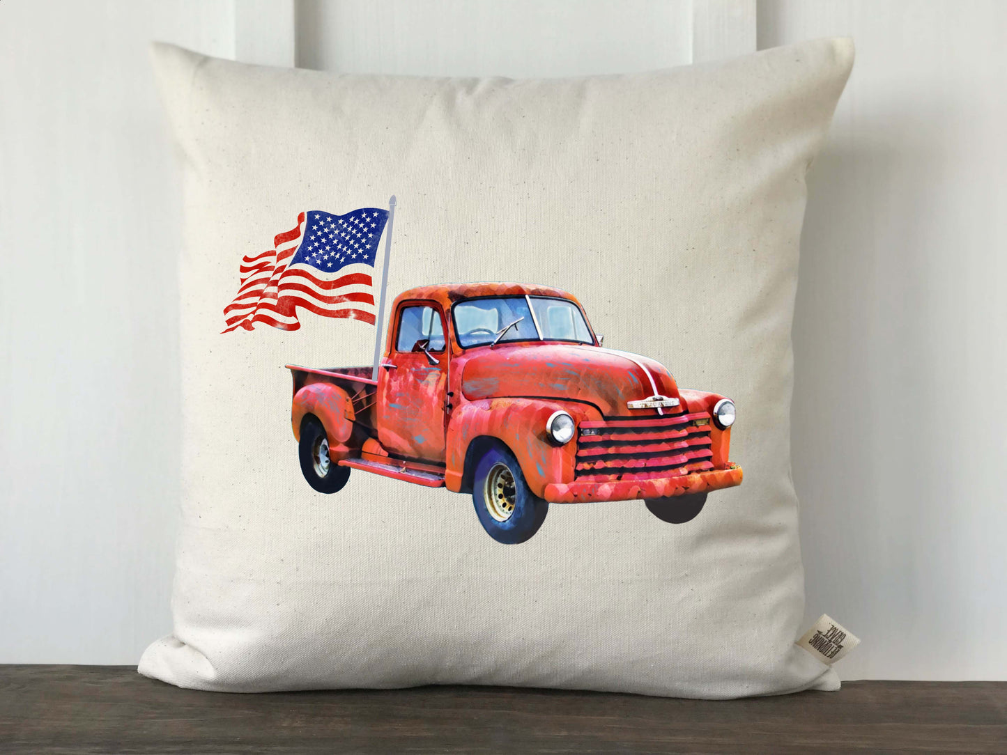 Vintage Truck with Flag Pillow Cover - Returning Grace Designs