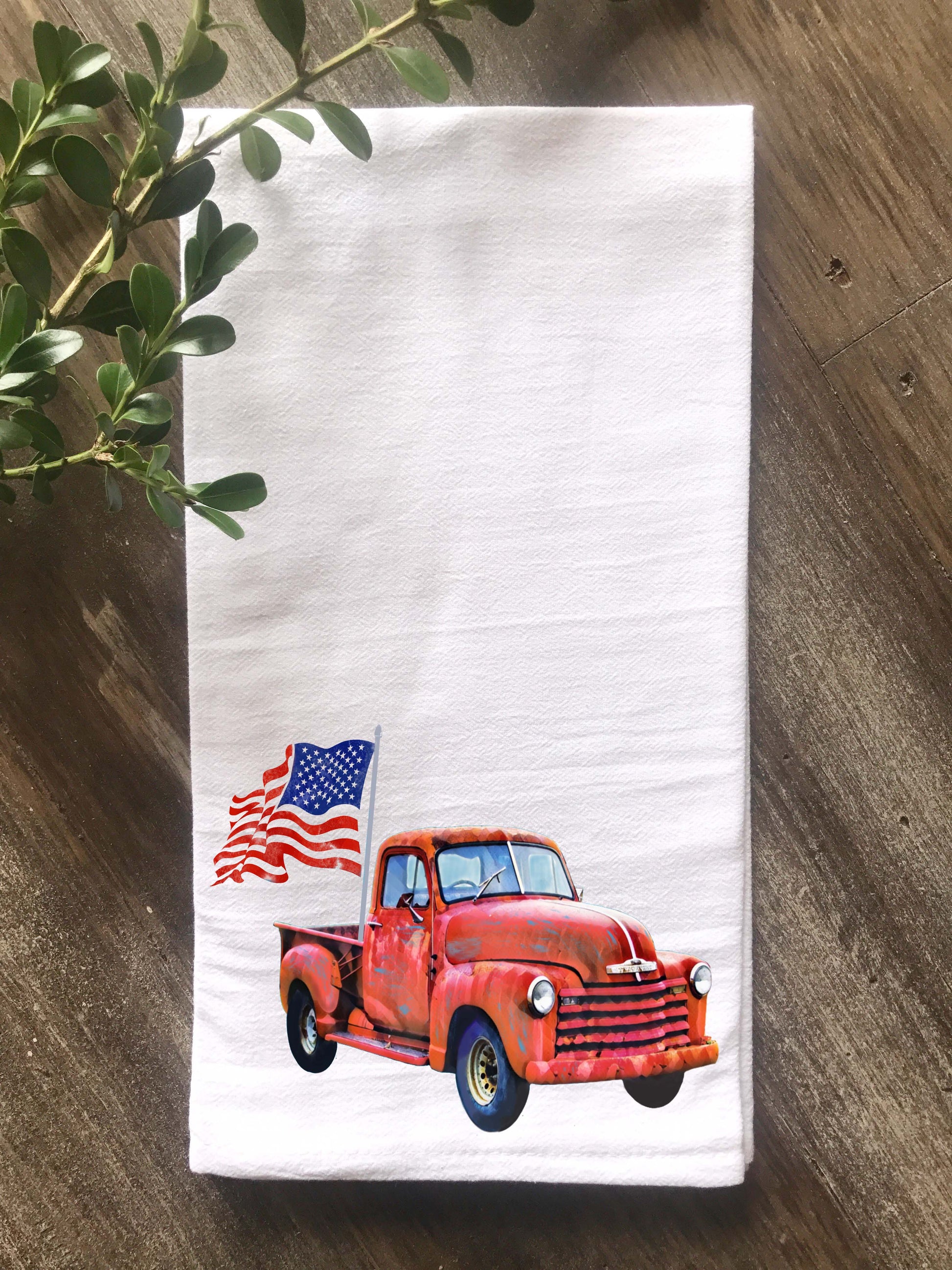 Vintage Truck with Flag Flour Sack Tea Towel - Returning Grace Designs