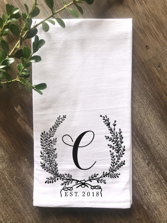 Vintage Wreath Monogram Flour Sack Towel - Returning Grace Designs