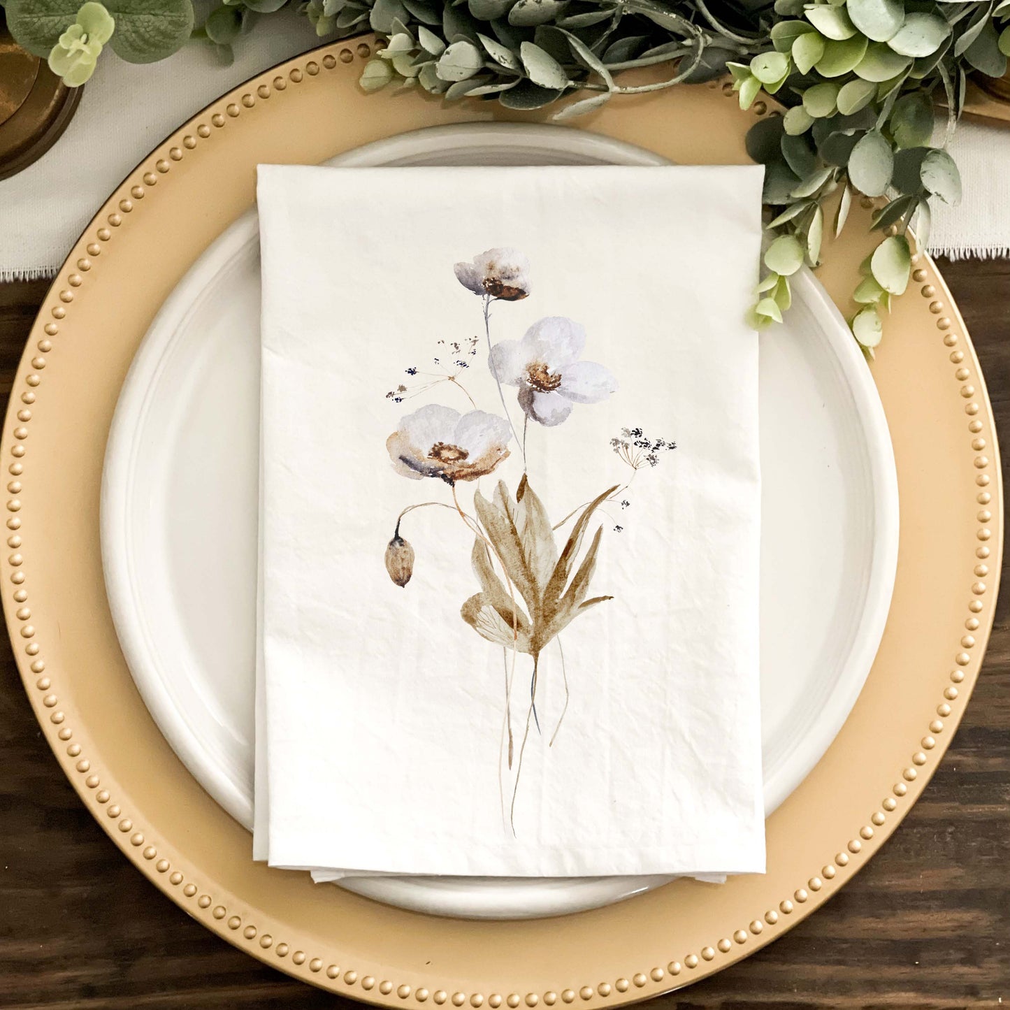 Watercolor Wildflower Navy and Brown Napkins