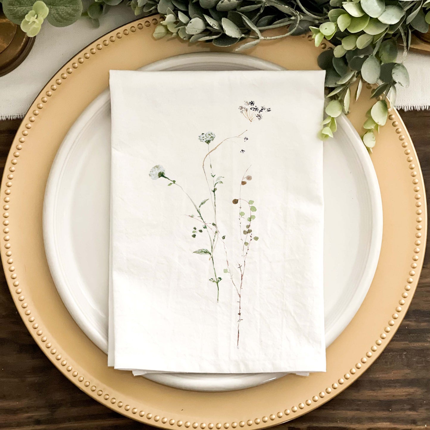 Watercolor Wildflower Blue and Green Napkins