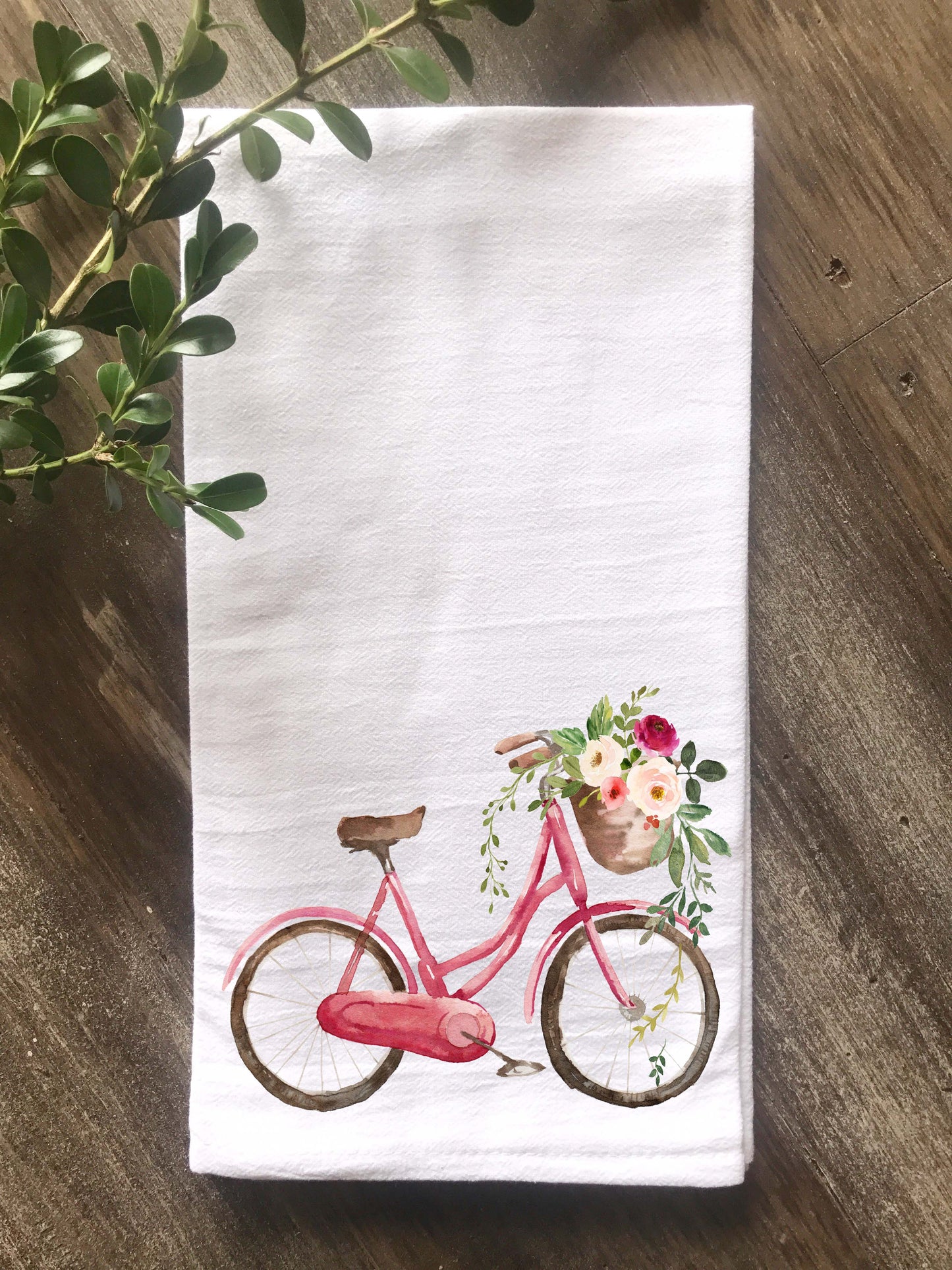 Watercolor Bicycle with Flowers Flour Sack Towel - Returning Grace Designs