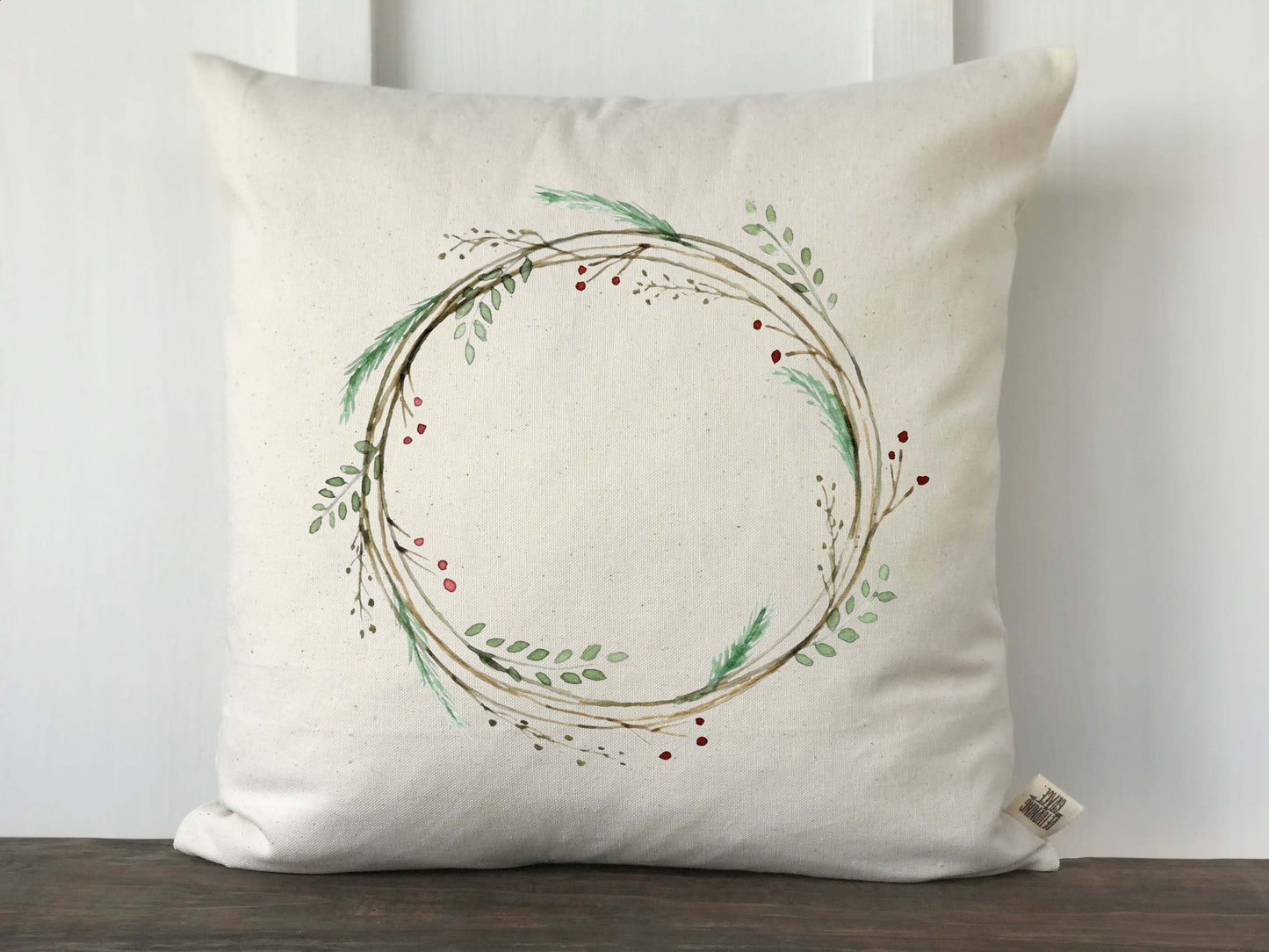 Watercolor Christmas Wreath Pillow Cover - Returning Grace Designs