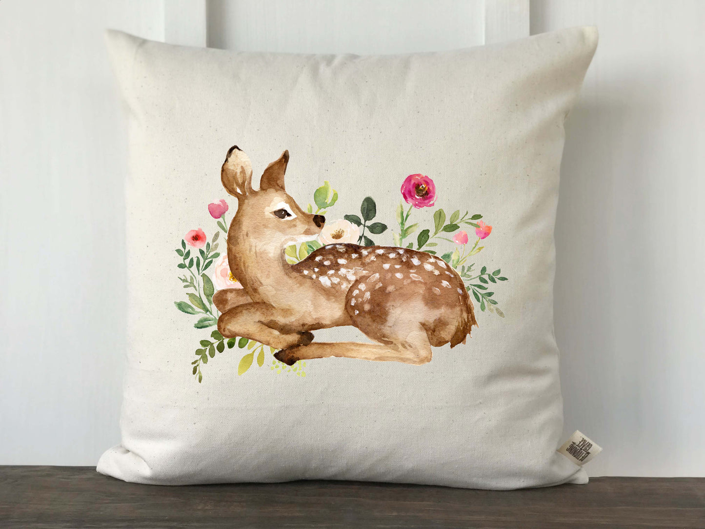 Watercolor Deer with Flowers Pillow Cover - Returning Grace Designs