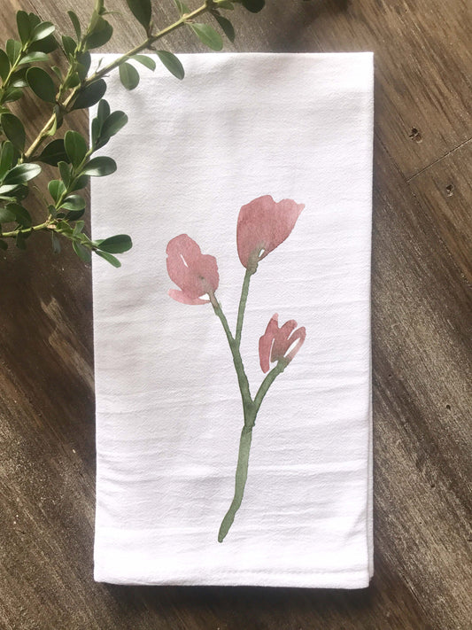 Watercolor Pink Floral Branch Flour Sack Towel - Returning Grace Designs