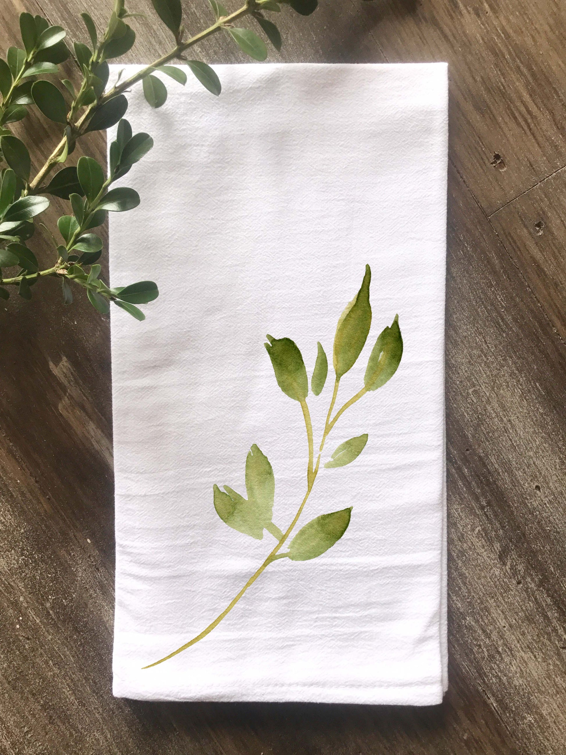 Watercolor Leaf Branch Flour Sack Towel - Returning Grace Designs