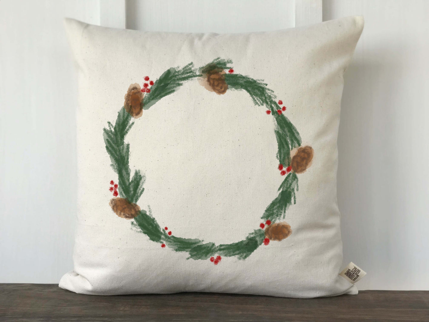 Watercolor Pine Wreath Christmas Pillow Cover - Returning Grace Designs