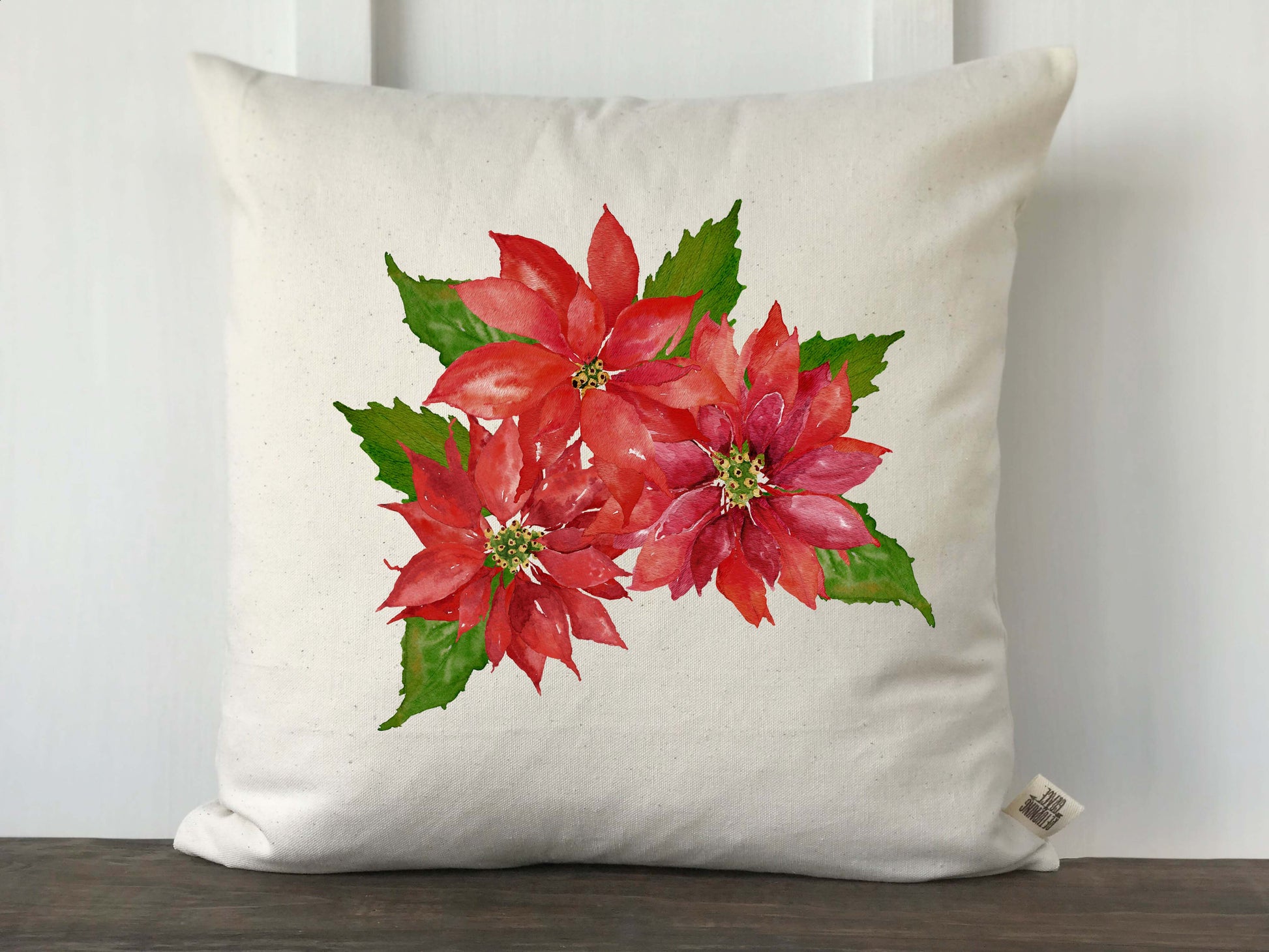 Watercolor Poinsettia Christmas Pillow Cover - Returning Grace Designs