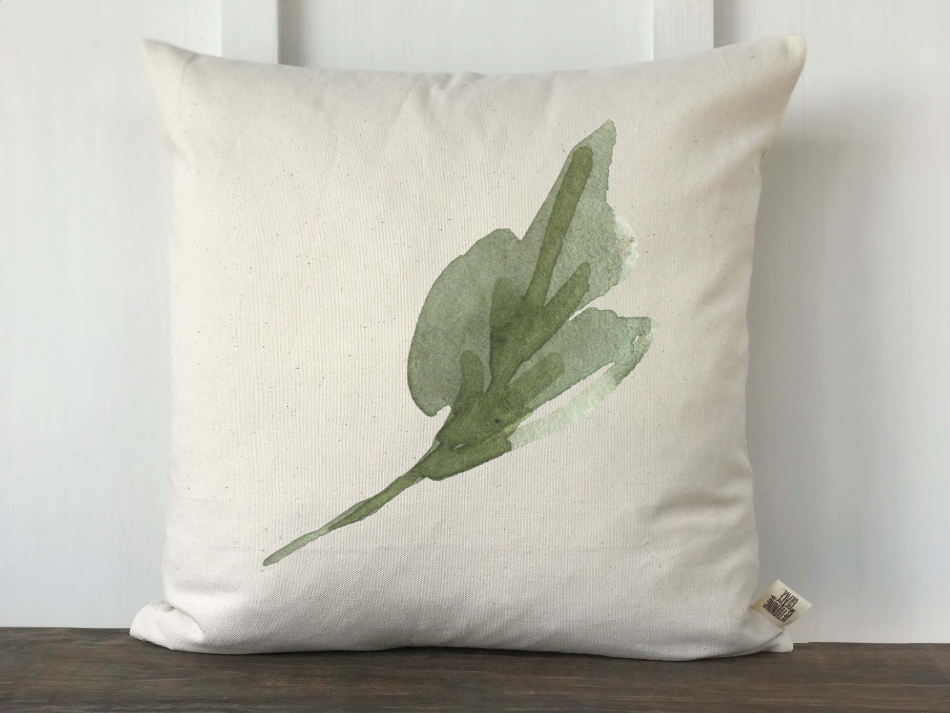 Watercolor Single Green Leaf Pillow Cover - Returning Grace Designs