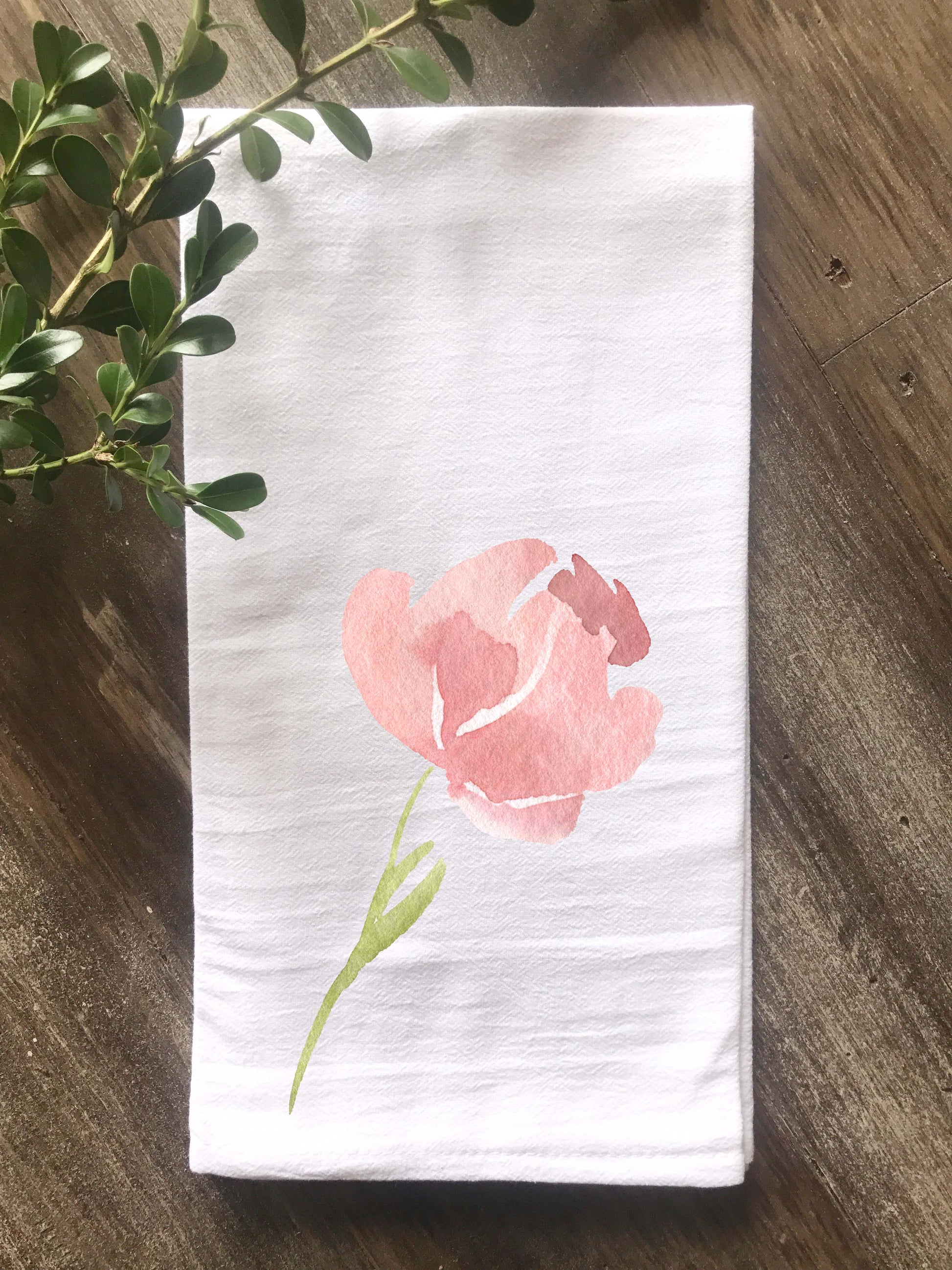 Watercolor Pink Tulip Flour Sack Towel - Returning Grace Designs
