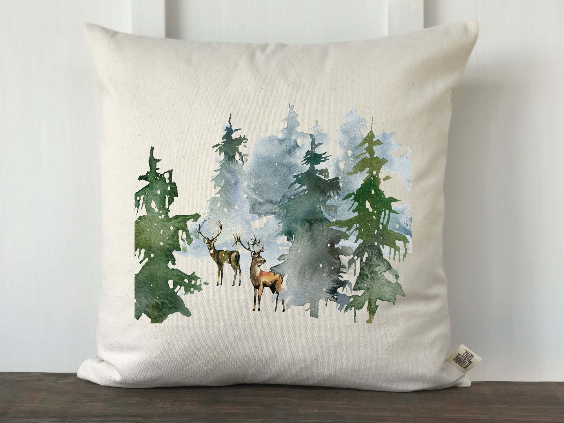 Watercolor Winter Deer Pillow Cover - Returning Grace Designs