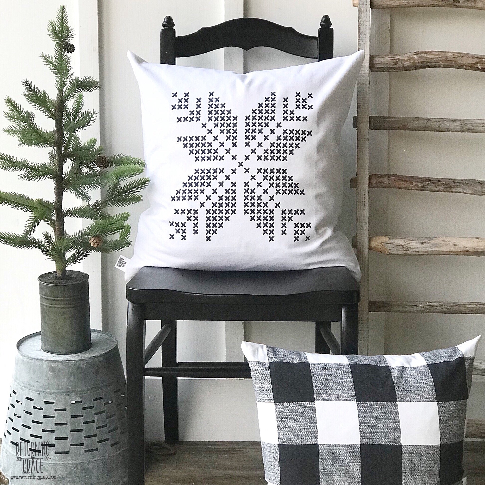 Cross Stitch Single Snowflake Pillow Cover - Returning Grace Designs