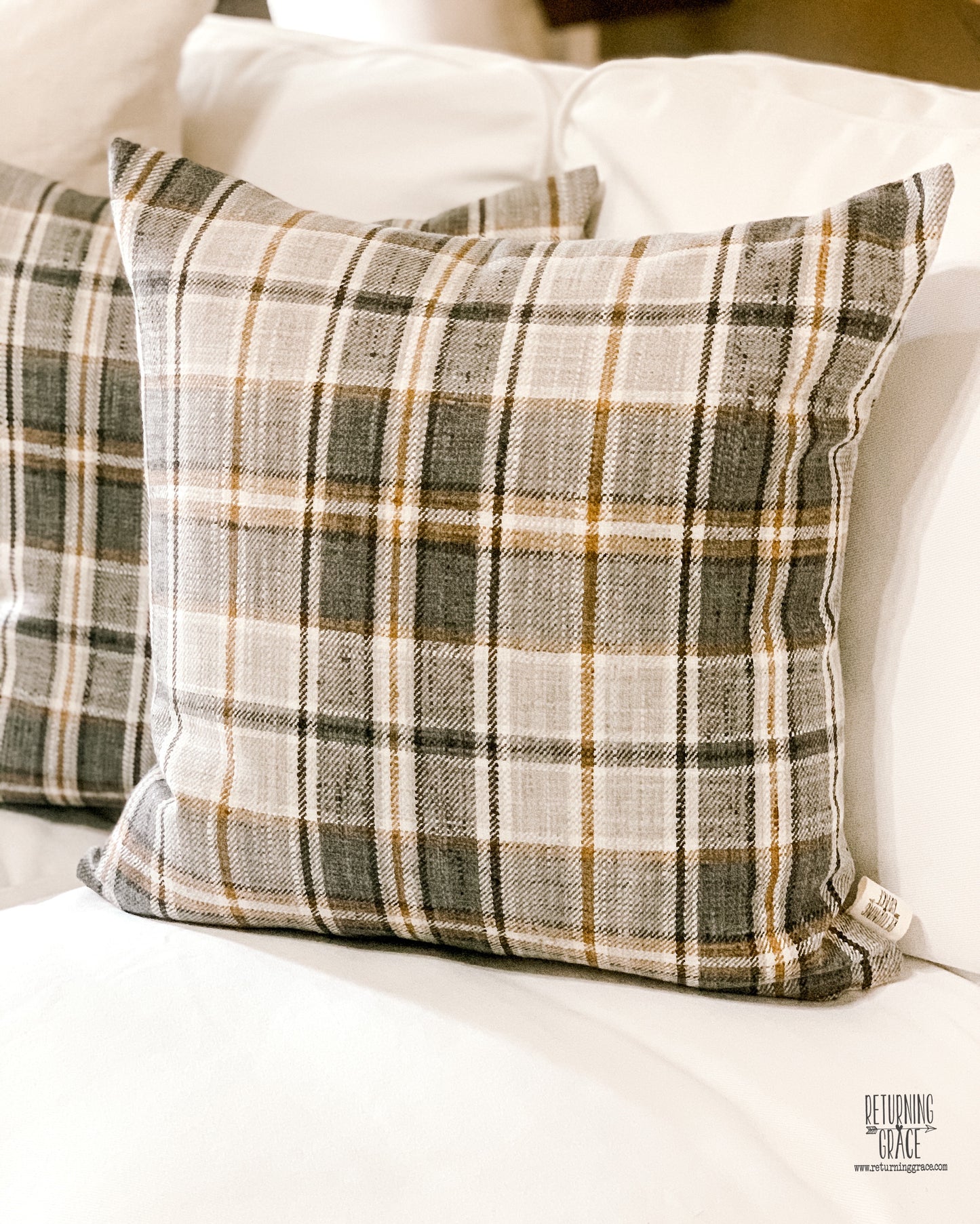 Gray Plaid Pillow Cover