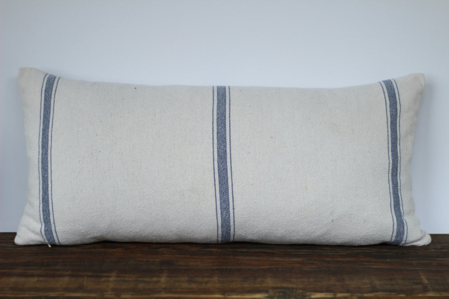 Grain Sack Fabric Lumbar Pillow Cover in Blue or Tan Stripe - Returning Grace Designs