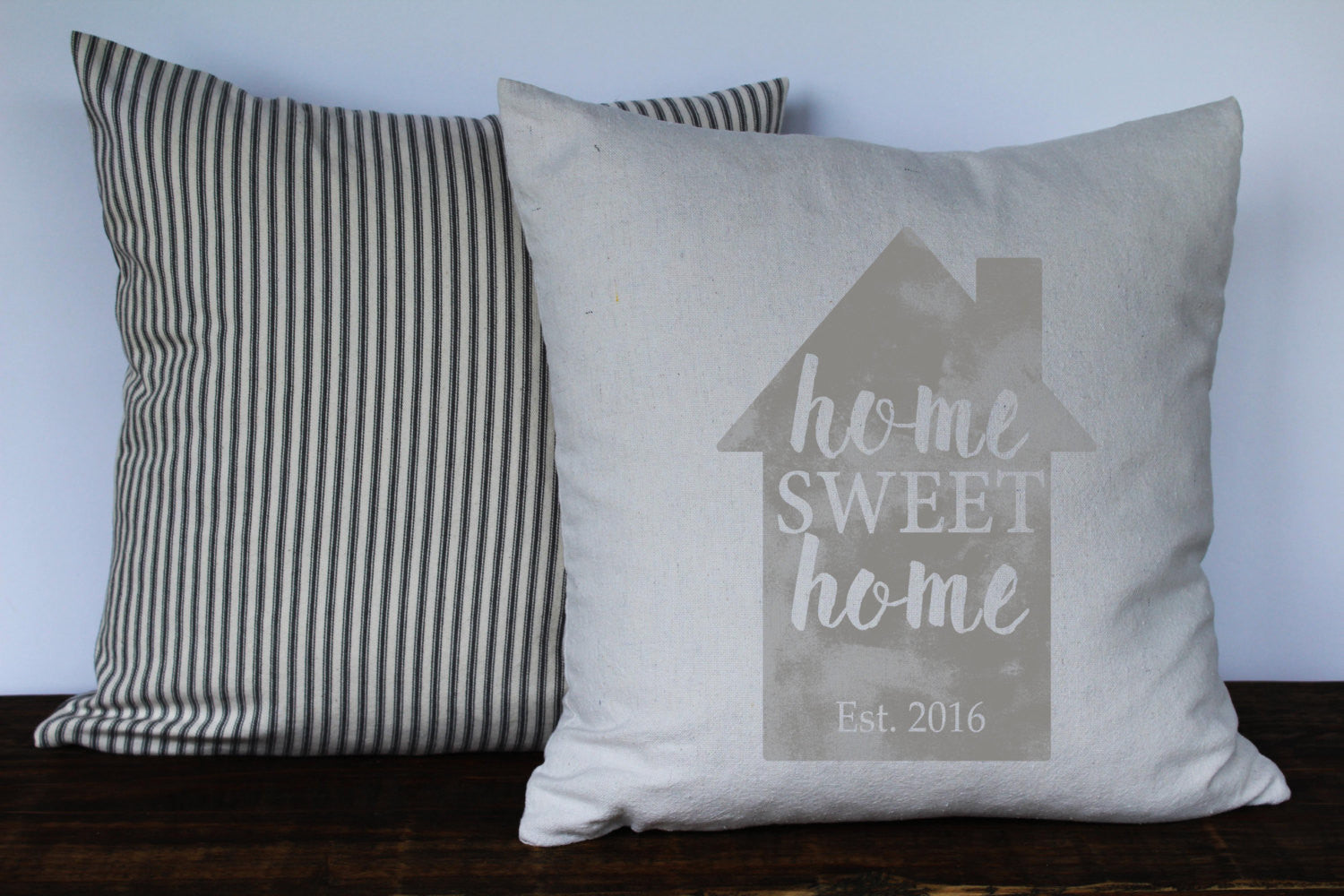 Home Sweet Home Personalized Pillow Cover in Light Gray - Returning Grace Designs