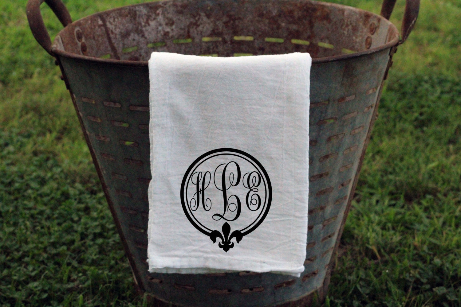 Fleur De Lis Monogrammed Flour Sack Tea Towel - Returning Grace Designs