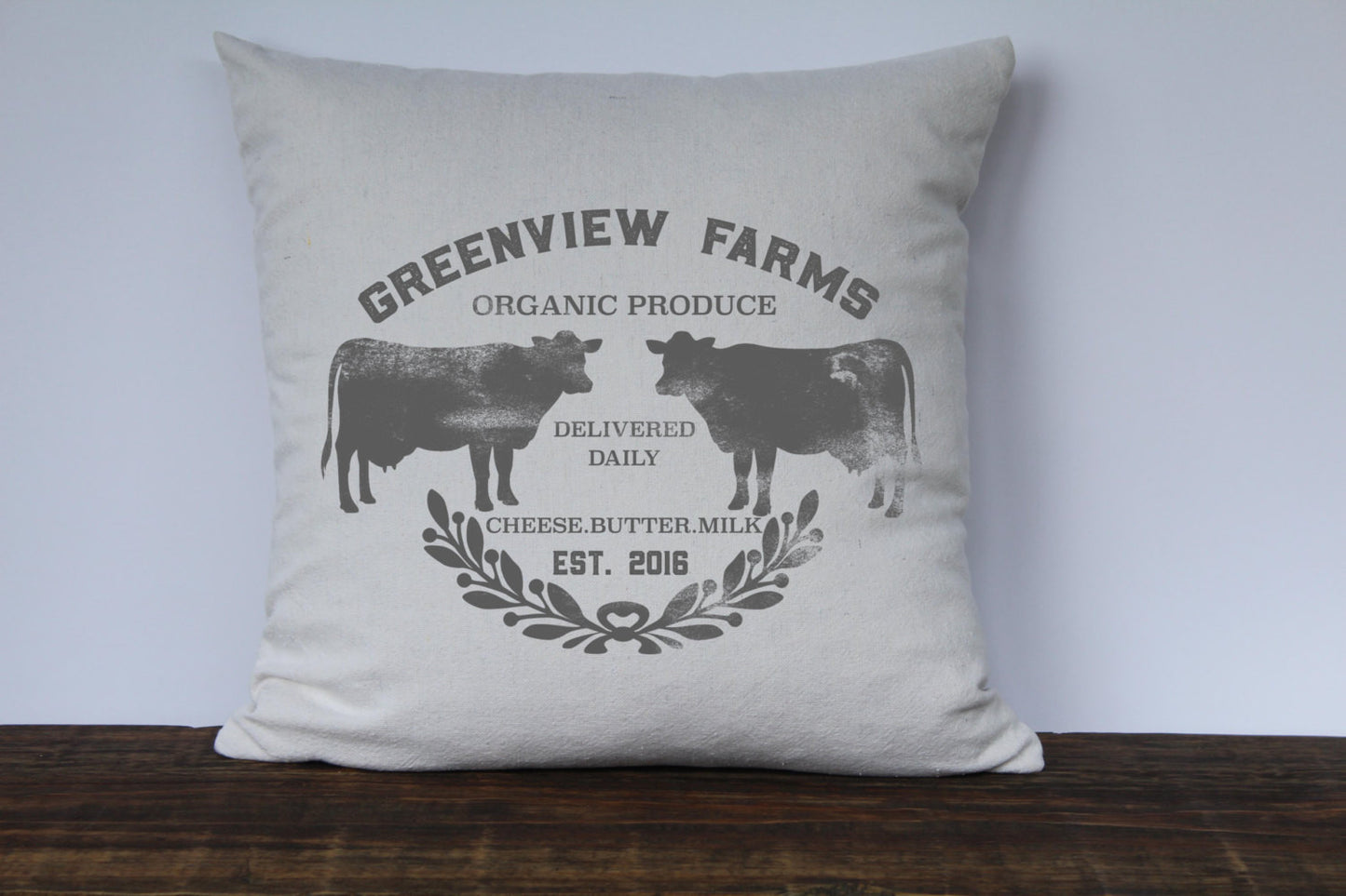 Personalized Farmhouse Pillow Cover with Last Name/Farm and Year in Gray - Returning Grace Designs