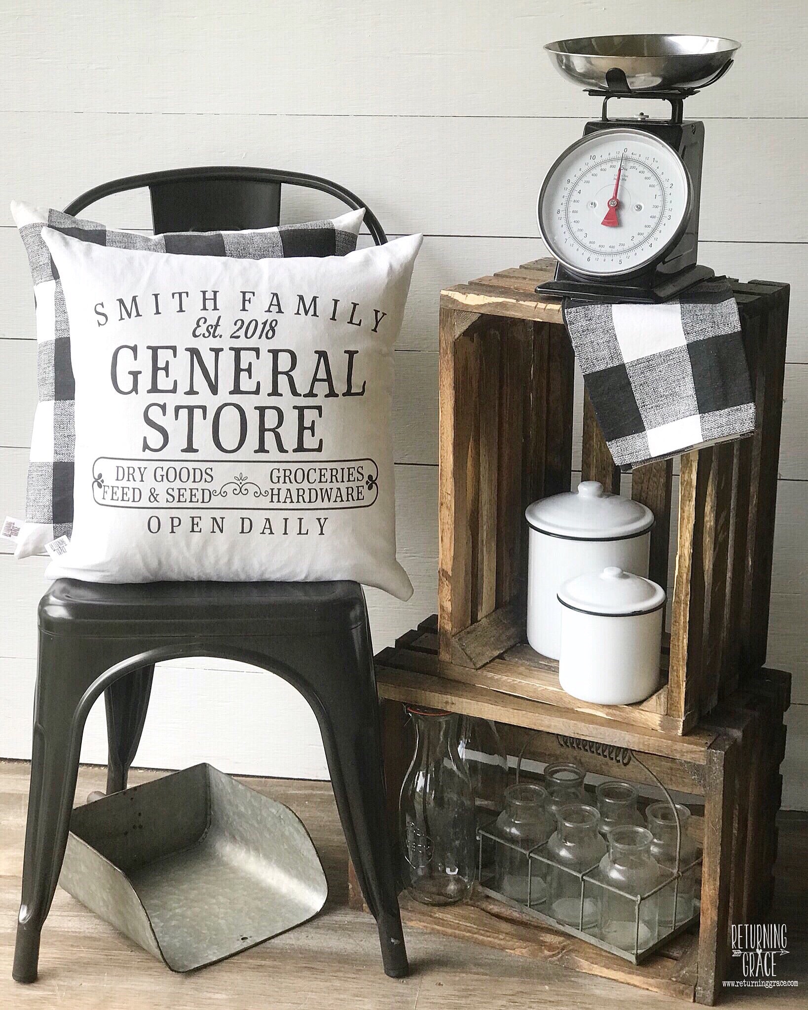 General Store Personalized Farmhouse Pillow Cover - Returning Grace Designs